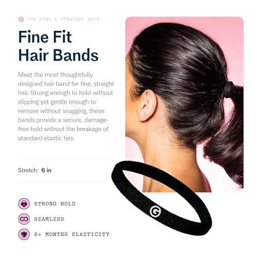 Image of Gimme Beauty Fine Hair Elastic Bands - Slim-Fit Elastic Ties for Fine, Brittle, or Bleached Hair - No-Dent, Gentle-Grip Ponytail Holders for All-Day Comfort - 12 Pack, Black