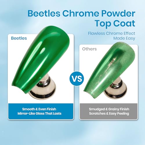 Image of Beetles Gel Top Coat for Chrome Nail Powder: 15ml Mirror Shiny Chrome No Wipe Gloss Top coat Long Lasting Soak Off Nail Lamp for Nail Art Creation Gift