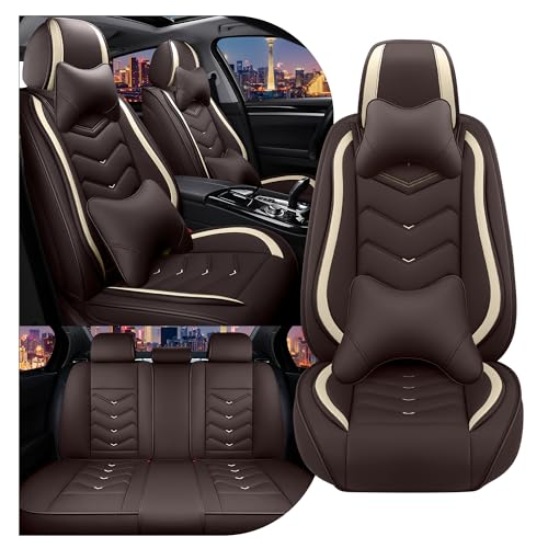 Image of CTDS Car Seat Covers for VW Tiguan 2009-2026, Stylish Sport Seat Cover, Premium Nappa Leather Car Seat Cover. Automobile Seat Covers Sets.(Luxury 5 Seats /Coffee Color)