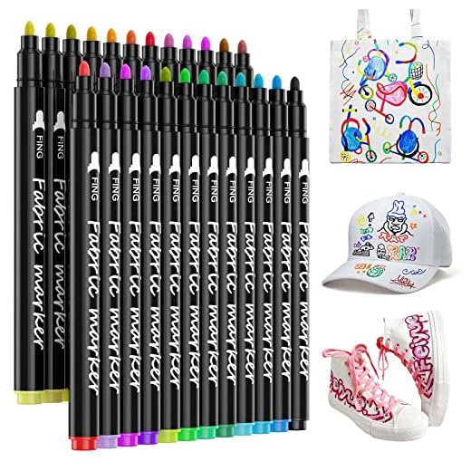 LUZOON 24 Rotuladores para Tela Permanente Ropa y Lavable, No Tóxica Rotulador de Tela - Perfecto para Camisetas Blancas, Bolsas, Tote Bag