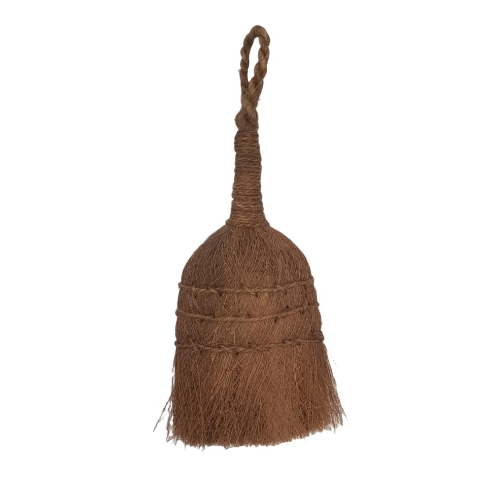 HOUGXD Palm Fiber Handheld Small Broom, Natural Bristle, Handmade Mini Fireplace Broom Brush