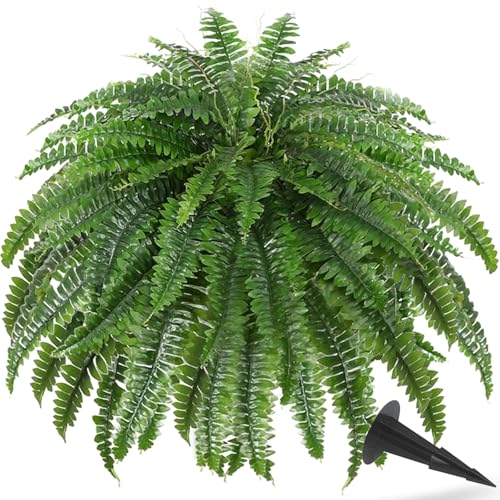 50 Realistic Artificial Ferns for Outdoors with 96 Fronds & Ground Spike
