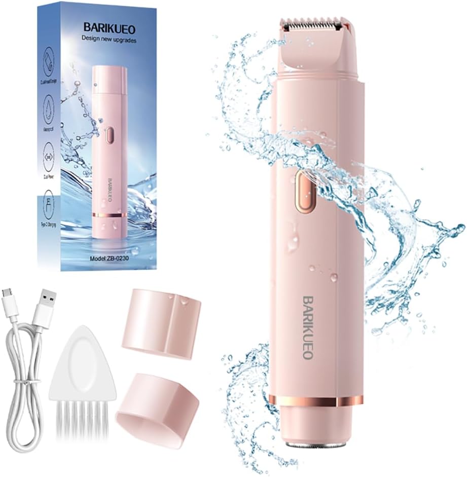(Newly Upgraded) Bikini Trimmer for Women - Painless Electric Razors with Dual-Head for Silk Skin, Rechargeable Pubic Hair Trimmer Womens,IPX7 Waterproof&Easy Cleaning, USB Charge Pink