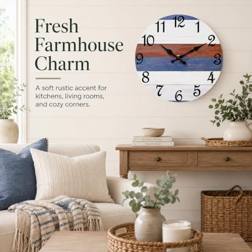 Image of CHYLIN Red Blue Wall Clocks Battery Operated 8 Inch | Easy To Read Vintage Clock Decorative for Kitchen Bedroom Office Bathroom