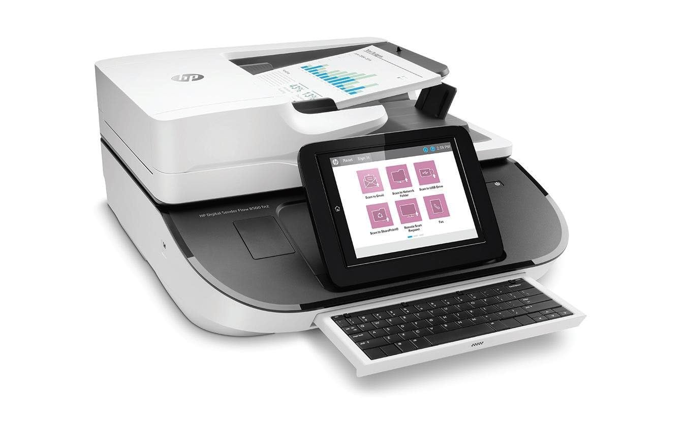HP Digital Sender Flow 8500fn2 - Escáner de Red (Pantalla LCD de 8", hasta 100 ppm/200 ipm, 150 Hojas de 75 g/m², Ethernet 10/100/1000, USB), Blanco