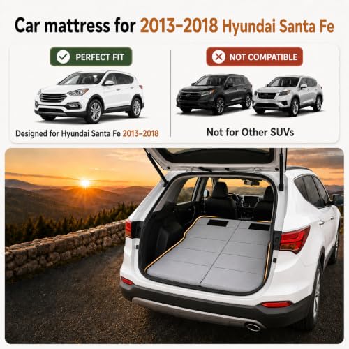 Image of Car Mattress for 2013-2018 Hyundai Santa Fe, Upgraded Non-Inflatable Thickened Foam SUV Car Camping Mattress, Foldable Trunk Sleeping Pad Car Bed Mattress for Road Trips Camping Travel