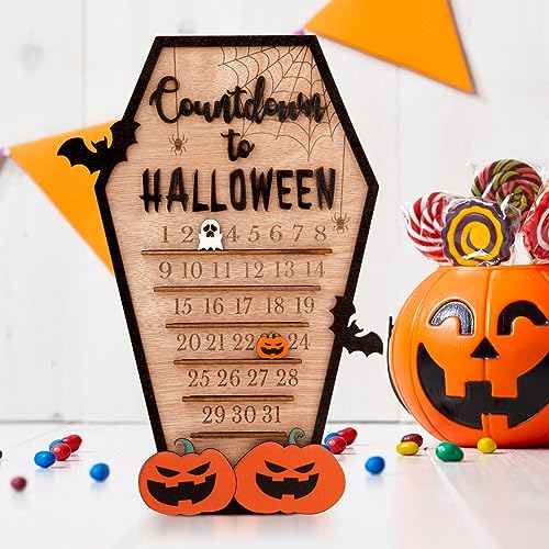 BOFUNX Halloween Adventskalender Halloween Deko mit Geist und Kürbis Beweglicher Holzblock Halloween Countdown Kalender aus Holz für Halloween Party Ornament