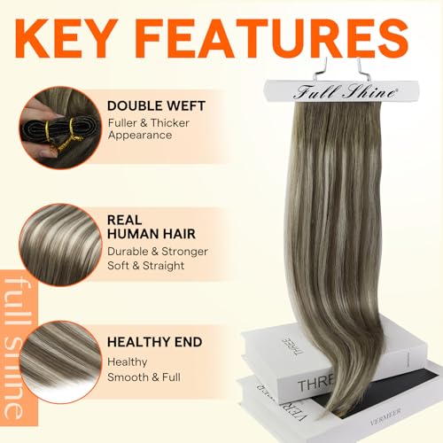 Image of Full Shine Machine Weft Hair Extensions 14 Inch 100G | Machine Tied Sew In Weft, 7 /7 /800 Ash Brown To Blonde Mix Brown, Remy Human Hair, Workday Styling, Daily Wear
