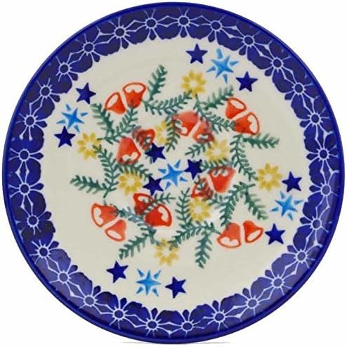 Polmedia Polish Pottery Saucer - Wreath Of Bells Pattern Handmade in Boleslawiec Poland by Ceramika Bona + Certificate of Authenticity
