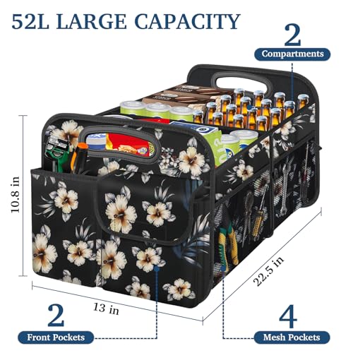 Image of Femuar Car Trunk Organizer, Car Storage Organizer with Large Capacity Waterproof Collapsible Trunk Organizer for Car Suv /Jeep /Sedan (Hibiscus flowers, Standard)