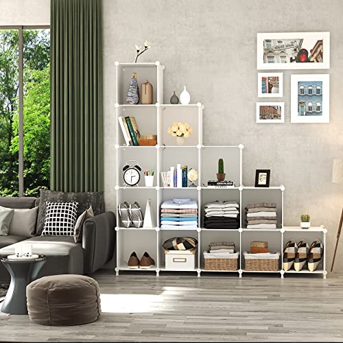Awtatos Cube Storage Organizer, 16 Cube Closet Organizer, Stackable Storage Cube Shelves, Diy Portable Closet Clothes Organizer Shelving For Bedroom, Closet, Wardrobe, Bathroom, White #TOP6