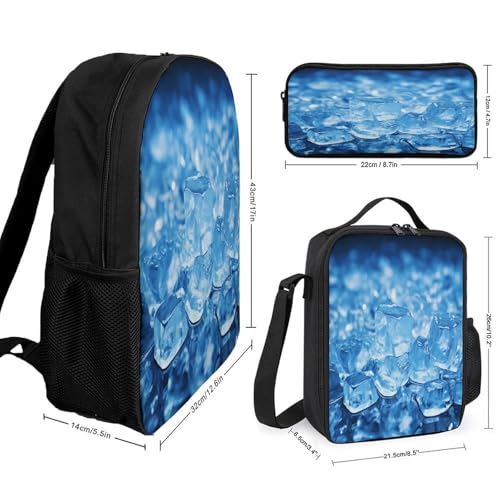 Printed Backpack With Lunch Pack Storage Box Case Blue Ice Cube Background 3pcs Lightweight Travel Backpack2