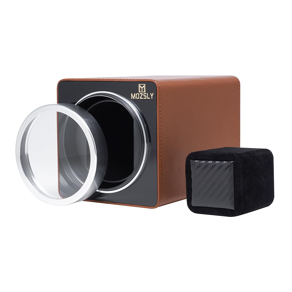 MOZSLY Remontoir pour Montres automatiques avec Moteur Silencieux 12 Réglage du Mode de Rotation Cuir Noir