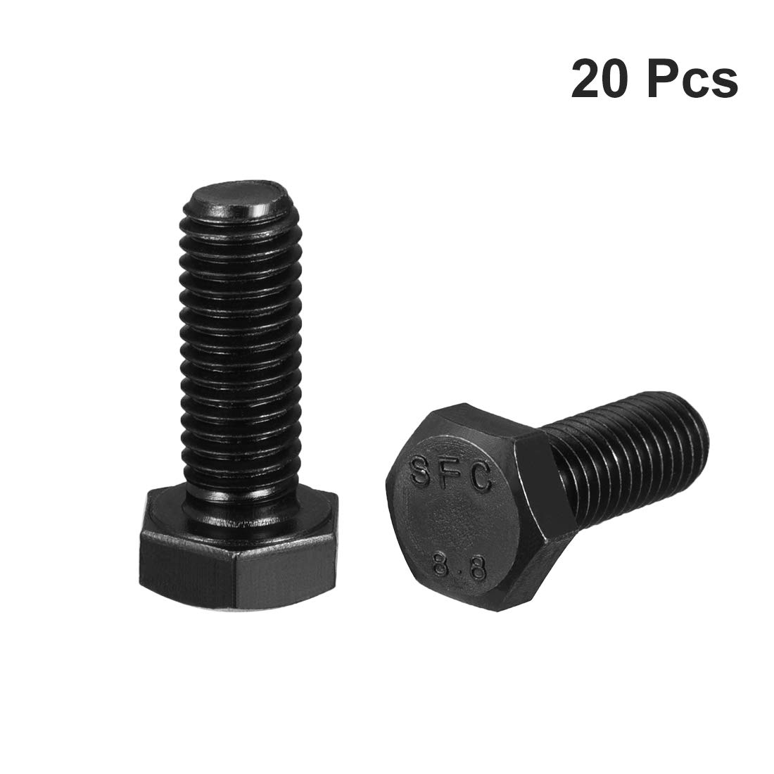 uxcell M10 x 45 mm Boulons à tête hexagonale Main gauche Fermeture en acier carbone noir M10*25-20pcs
