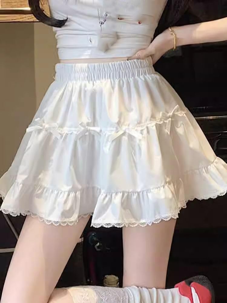 Gonna Mini Kawaii Lolita, con Fiocco, a Volant Multistrato, a Ruché, da Donna