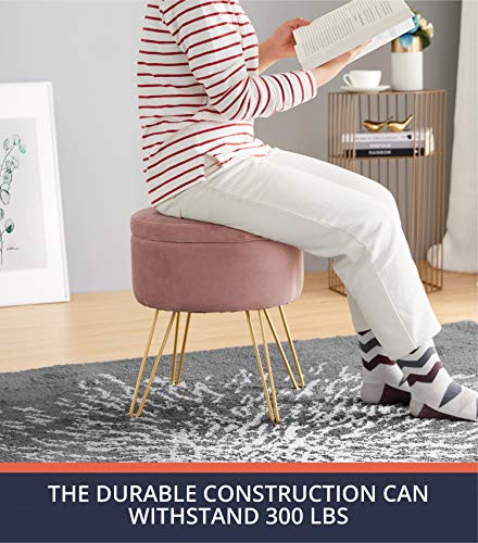 image for Ornavo Home Modern Round Velvet Storage Ottoman Foot Rest Stool/Seat w