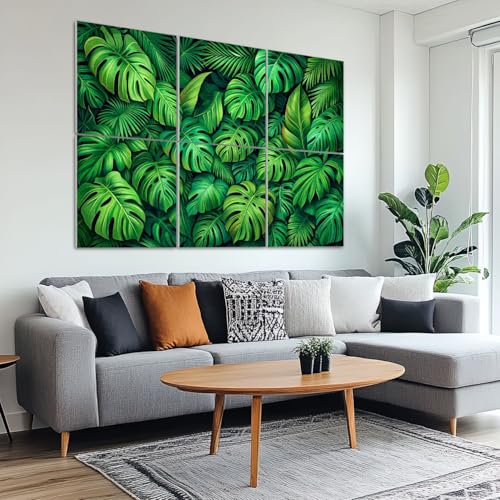 6 paneles acústicos decorativos con hojas tropicales verdes, absorción de sonido, adhesivos para estudios y oficinas, tamaño 72"x48" miniatura 6