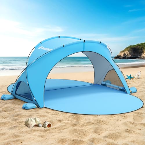 Image of Raynesys Beach Tent Sun Shelter, Sun Shelter for 1-6 Person, Beach Shade Tent, Beaches Shade with 2 Zippered Doors, Portable Tents for Camping Fishing, Blue