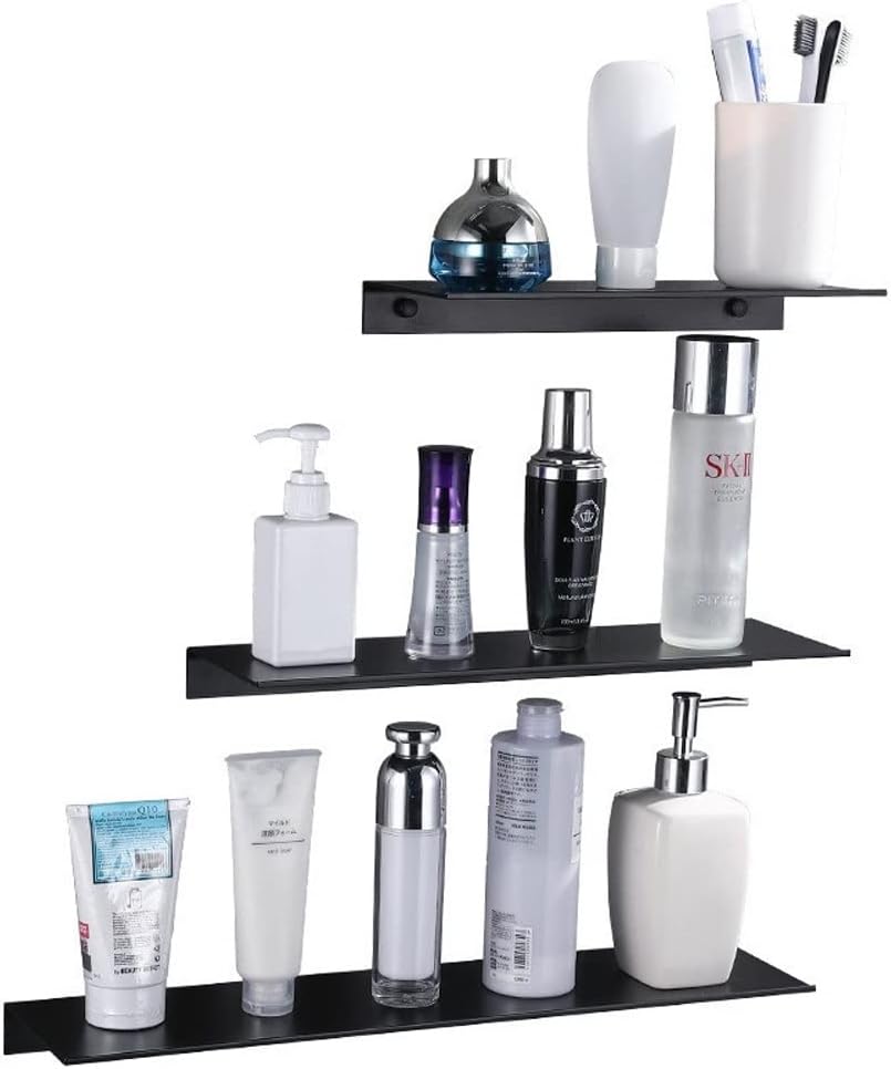 Black Space Aluminum Dressing Table Tray Wall Mount Multifunctional Shelving Bathroom Shelves Mounted Floating Metal Shelf Ledge Rustproof Kitchen Supplies Storage Rack(40cm)