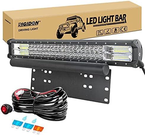 RIGIDON 23 inch 324W Led Light Bar With Licence Number Bumper Plate Mounting Bracket and 12V Wiring Harness Cable Kit For Car Off road Truck SUV UTE ATV 4x4, Waterproof Driving Work Lamp, 6000K