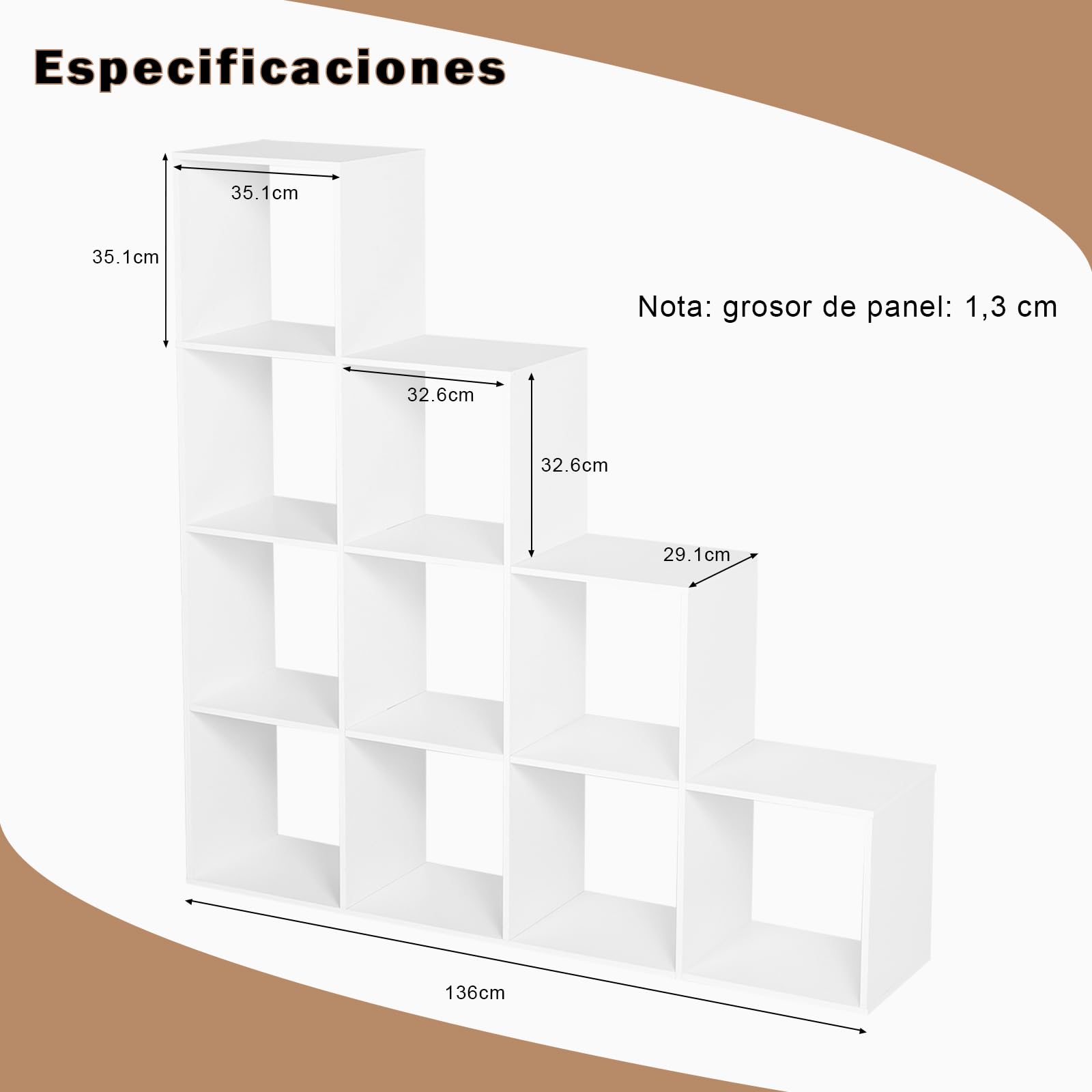 WOLTU Estanteria Libreria con 10 Compartimentos, Estanteria de Almacenamiento de Madera, para Salon, Estudio y Oficina, Blanco+Roble Claro, 136x29x136 cm RGB44ws (29x136x136cm)