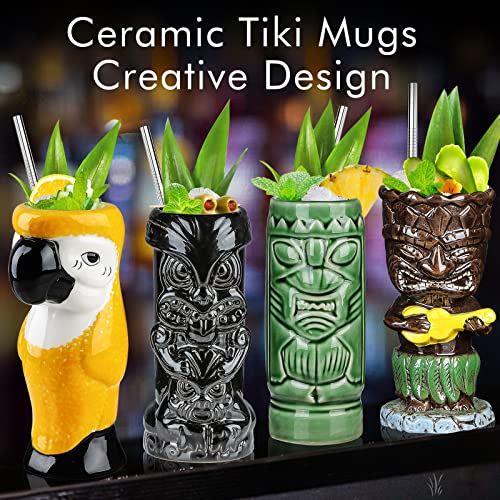 Tiki Bicchieri per cocktail Tiki Set di 4 tazze tropicali in ceramica Hawaiian Tiki Party Creative Cocktail Bicchiere Bevande Grande Bar Drinkware Premium Tropicale Esotico Carino Barware - immagine 4