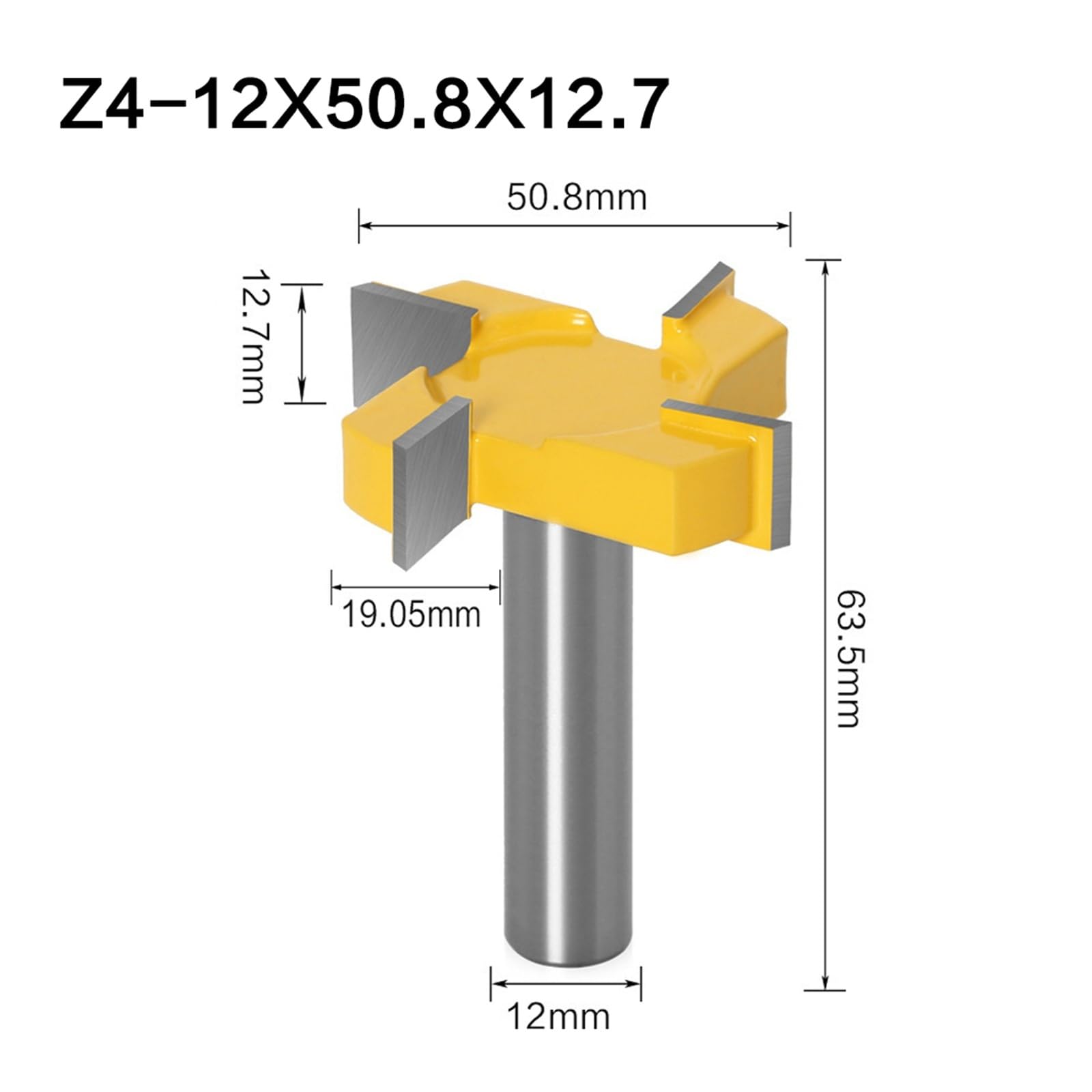 Punta for fresa con scanalatura a T a 4 bordi, 1 pezzo, gambo 6/8/12 mm for fresatura della lavorazione del legno(Z4-12X50.8X12.7)