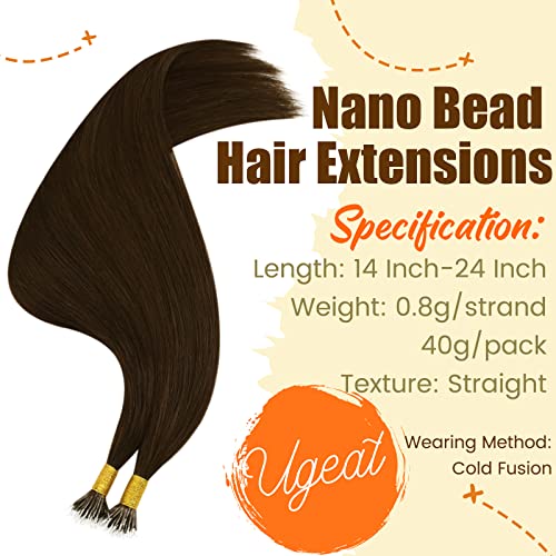 Ugeat Chocolate Brown Nano Hair Extensions Human Hair 16 Inch Dark Brown Nano Ring Hair Extensions Real Human Hair Nano Bead By Cold Fusions No Damage for Women 50G 50S - Image 2