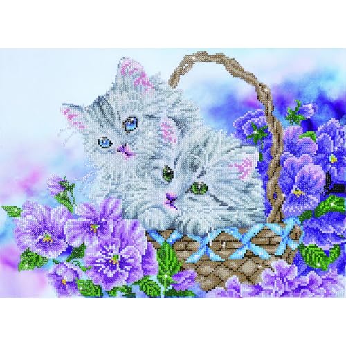 Image of DIAMOND DOTZ Kitty Basket Diamond Painting Kits for Adults - Diamond Art Kits a Relaxing Creative Craft Kit with Dotz Gems 15x20.5