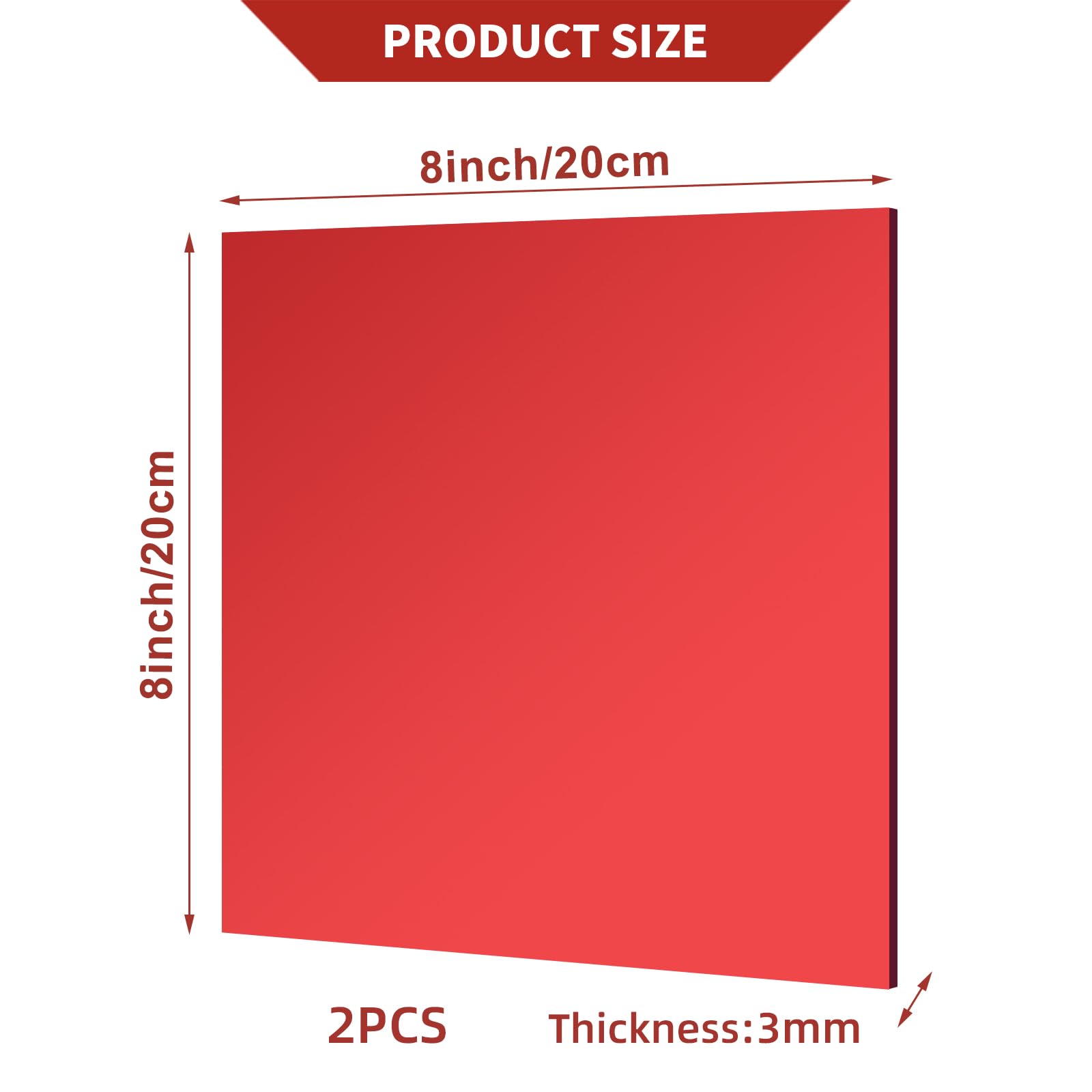 Red Acrylic Mirror Sheets - 8x8 Inch, FREE SHIPPING -3