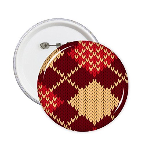 Badge bouton tricot géométrique marron rouge beige pour personnaliser un sac ou veste