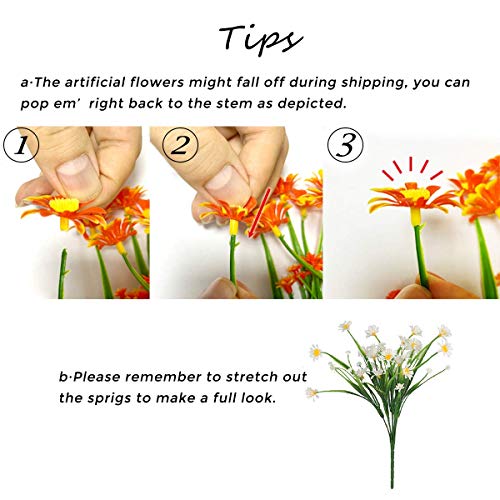 Rinlong Artificial Daisies Uv Resistant Flowers Outdoor Chrysanthemum Mums Fake Plants White Gerber Daisy Greenery Plastic Faux Cemetery Flowers For Graves Hanging Outside Planter Window Box #TOP1