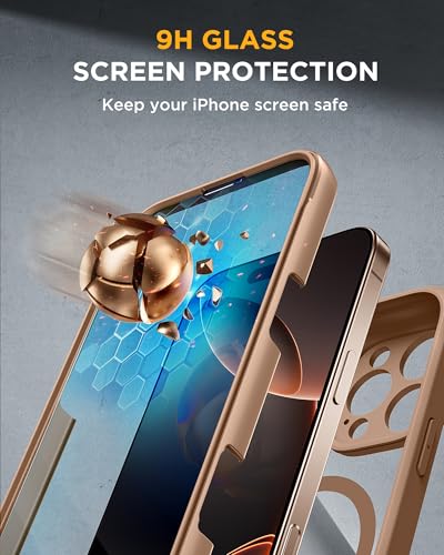 Image of Miracase Magnetic for iPhone 16 Pro Case Full-Body Phone with Built-in Glass Screen Protector, [Compatible with MagSafe] Military Drop Proof 16 Pro Cover Bumper 6.3 inch, Gold Brown