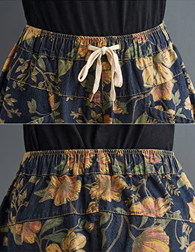 VIEWON Women's Denim Jeans Print Drawstring Elastic Waist Casual Loose Cotton Harem Pants2