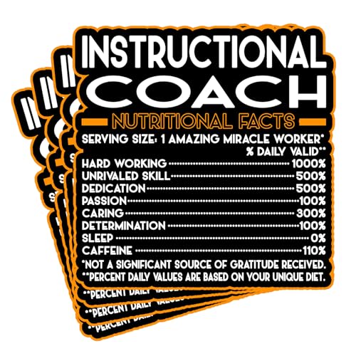 (4Pcs) Instructional Coach Vinyl Decal Sticker – Nutritional Facts Quote for Laptops, Water Bottles, Cars – Gift for Coworker, Office, Birthday, Christmas – Waterproof Vinyl Sticker