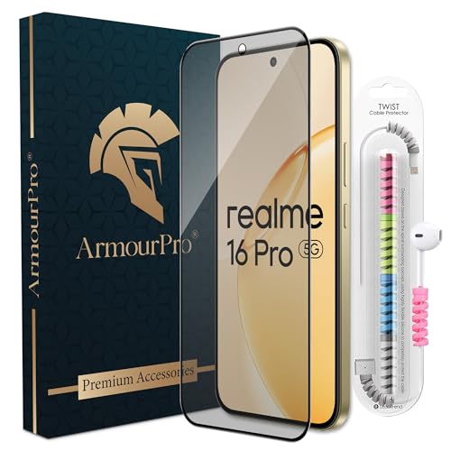 Image of ArmourPro Anti Glare Matte Tempered Glass for Realme 16 Pro, Anti Fingerprint Screen Protector, 9H Scratch Resistant, Smooth Touch, Easy Installation Kit with Cable Protector