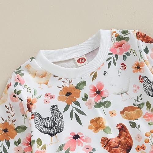 Toddler Infant Girl Boy Farm Outfit Chick& Flower Print Long Sleeve Sweatshirt Jogger Pants 2pcs Fall Winter Clothes3