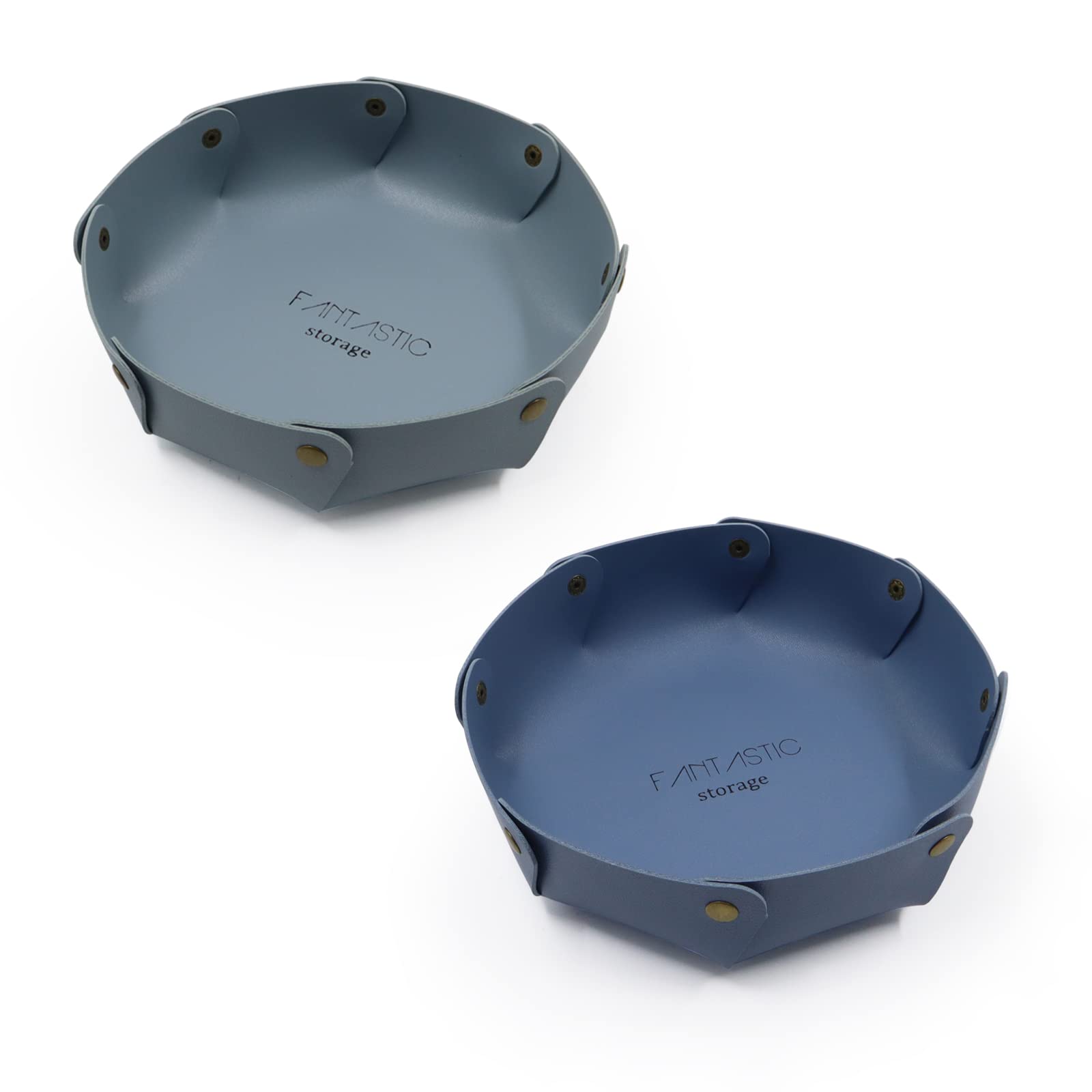 LELE LIFE 2Pack Leather Valet Tray, Catch All Trays, Key Dish Bowl, Jewelry Tray Vanity Tray, Nightstand Bedside Entryway Table Tray for Coin Change Watch Phone EDC, Blue+Light Blue