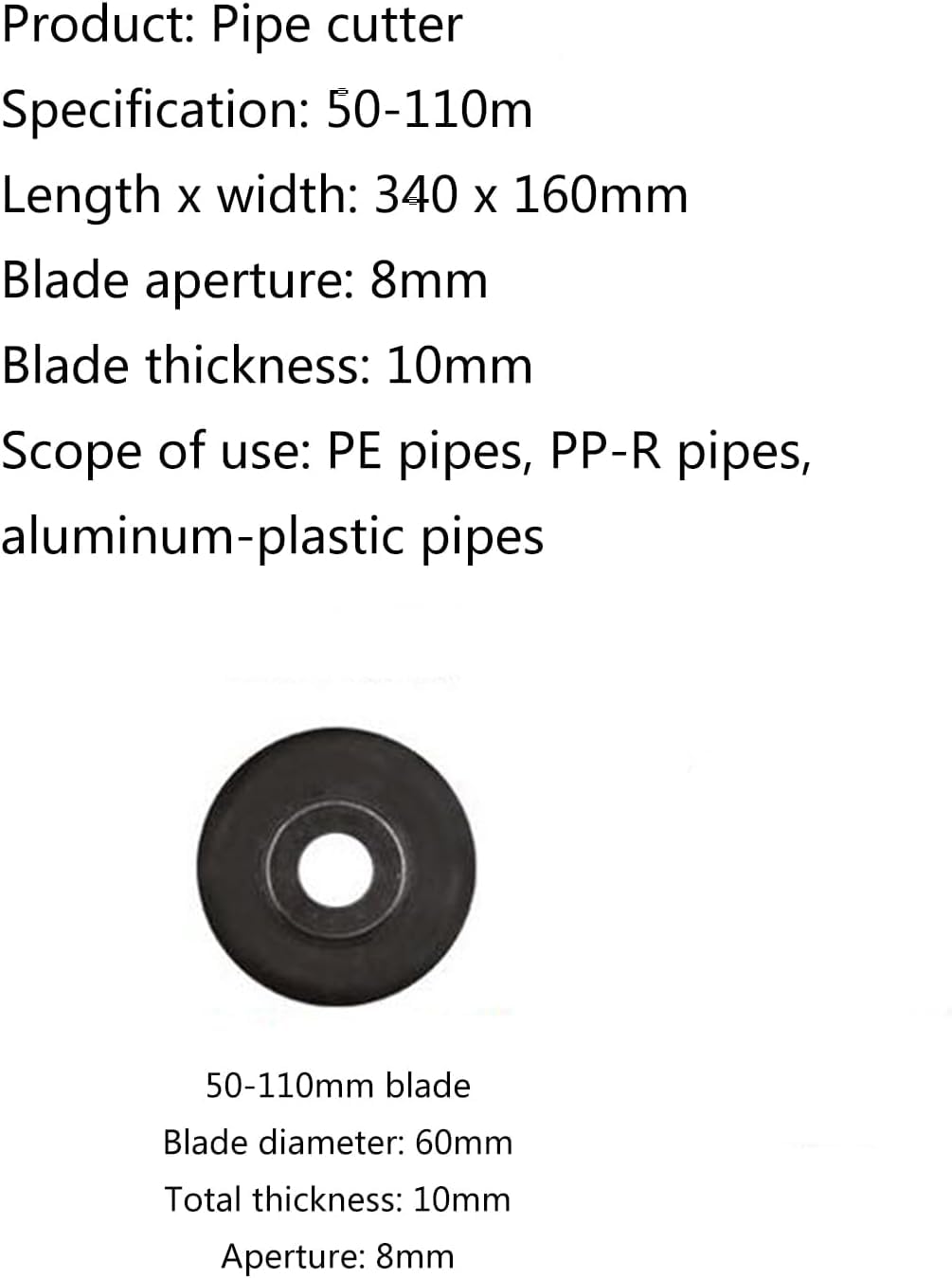 Zestaw obcinaków do rur, obcinak do rur o dużej wytrzymałości 50-110 mm, średnica ostrza 60 mm, grubość 10 mm, odpowiedni do rur PE, rur PP-R, rur aluminiowo-plastikowych
