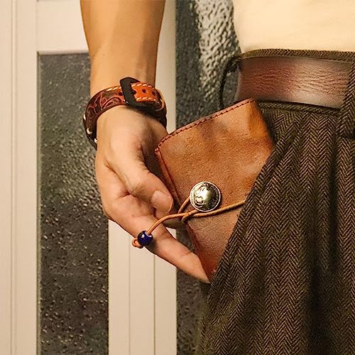 1PCS Leather Change Purse Drawstring Coin Purse Leather Coin Purse for Women Triple Compartment Leather Coin Purse (Brown)4
