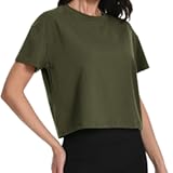 Workout Crop Tops Oversized Tshirts for Women Drop Shoulder Cotton Short Sleeve Tees Boxy Yoga Shirts 2025