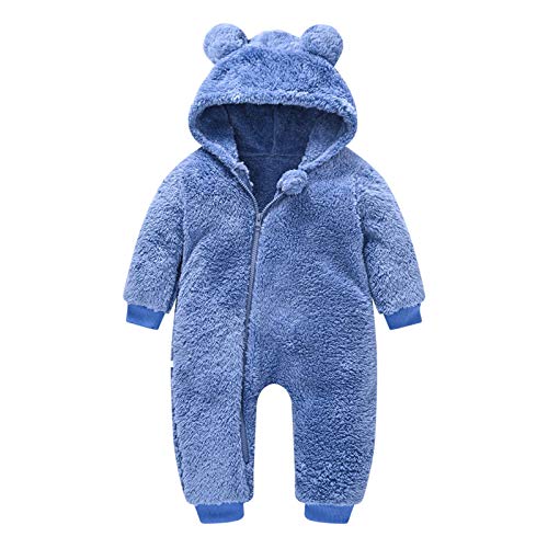 Baby Jumpsuit,Newborn Boy Girl Bear Ear Hoodie Romper Winter Fleece Warm Jumpsuit Outfits (Blue -11, 18-24 Months)