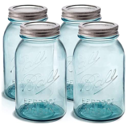 Betrulight Aqua Vintage Mason Jars - Pack Of 4, 32 Oz Regular Mouth, With Airtight Lids & Bands - Ideal For Diy Crafts, Decor, And Safe Food Preservation #TOP17