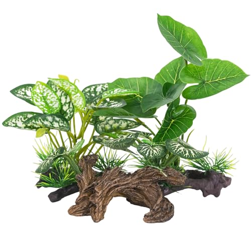 Vtapliea Fish Tank Decorations Aquarium Ornaments 3pcs Betta Silk Leaf Plants Artificial Driftwood Cave Aquarium Plants Accessories
