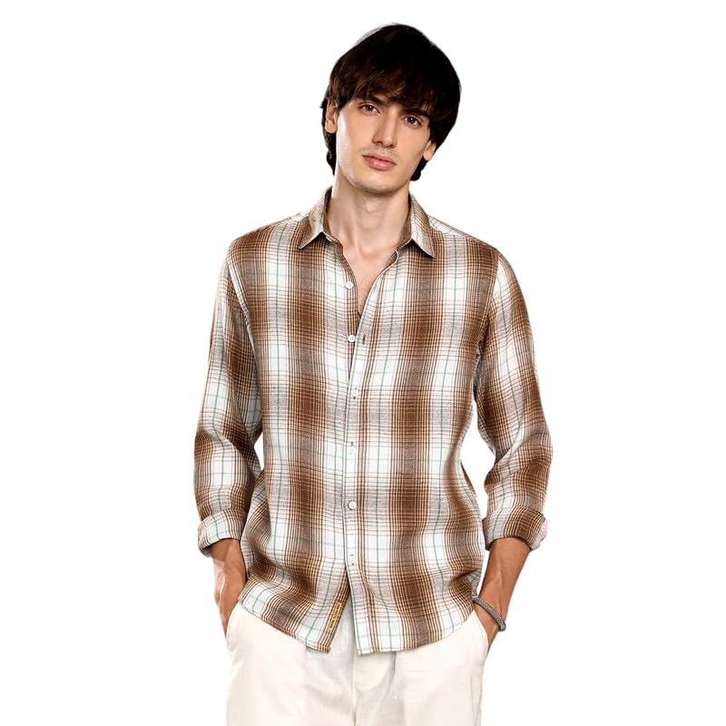 Campus SutraMen's Polycotton Regular Fit Shirt Casual Wear | Spread Collar | Long Sleeve | Button Closure | Shirt Crafted With Comfort Fit For Everyday Wear