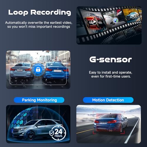 Hodozzy 2K Dash CAM Coche con 4 Cámaras 360°Delantera y Trasera Giratoria Izquierda Derecha, Pantalla 3 Pulgadas, Monitor Modo Aparcamiento, WiFi & App, Visión Nocturna y Grabación, Sensor G, Tarjeta - imagen 5