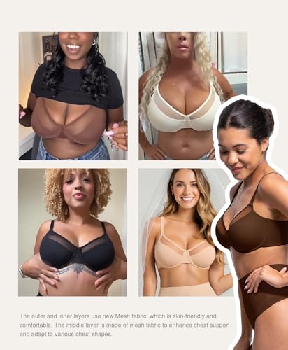 Image of Lover-Beauty Minimizer Bras for Women Full Coverage Unlined Underwire Bras Plus Size Lifting Bra for Heavy Breast, Brown 34DD