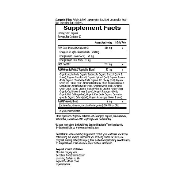 Garden-of-Life-Vegetarian-Omega-3-6-9-Supplement-Raw-CoQ10-Chia-Seed-Oil-Whole-Food-Nutrition-with-Antioxidant-Support-60-Count Garden of Life Vegetarian Omega 3 6 9 Supplement - Raw CoQ10 Chia Seed Oil Whole Food Nutrition with Antioxidant Support, 60 Capsules