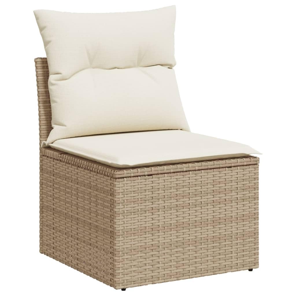 vidaXL Silla de Jardín sin Reposabrazos con Cojines, Sofá Modular, Sillón Individual, Asiento para Patio Terraza Balcón, Ratán PE Beige