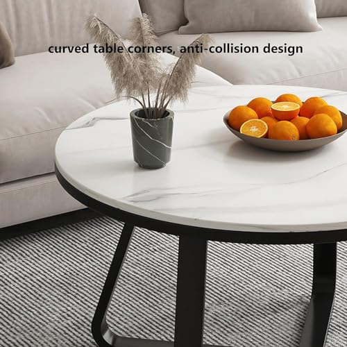 Image of Modern Round Coffee Table with Faux Marble Top and Gold Metal Frame - Contemporary Center Table for Living Room, Small Space Accent Cocktail Table for Apartment (Black & White)